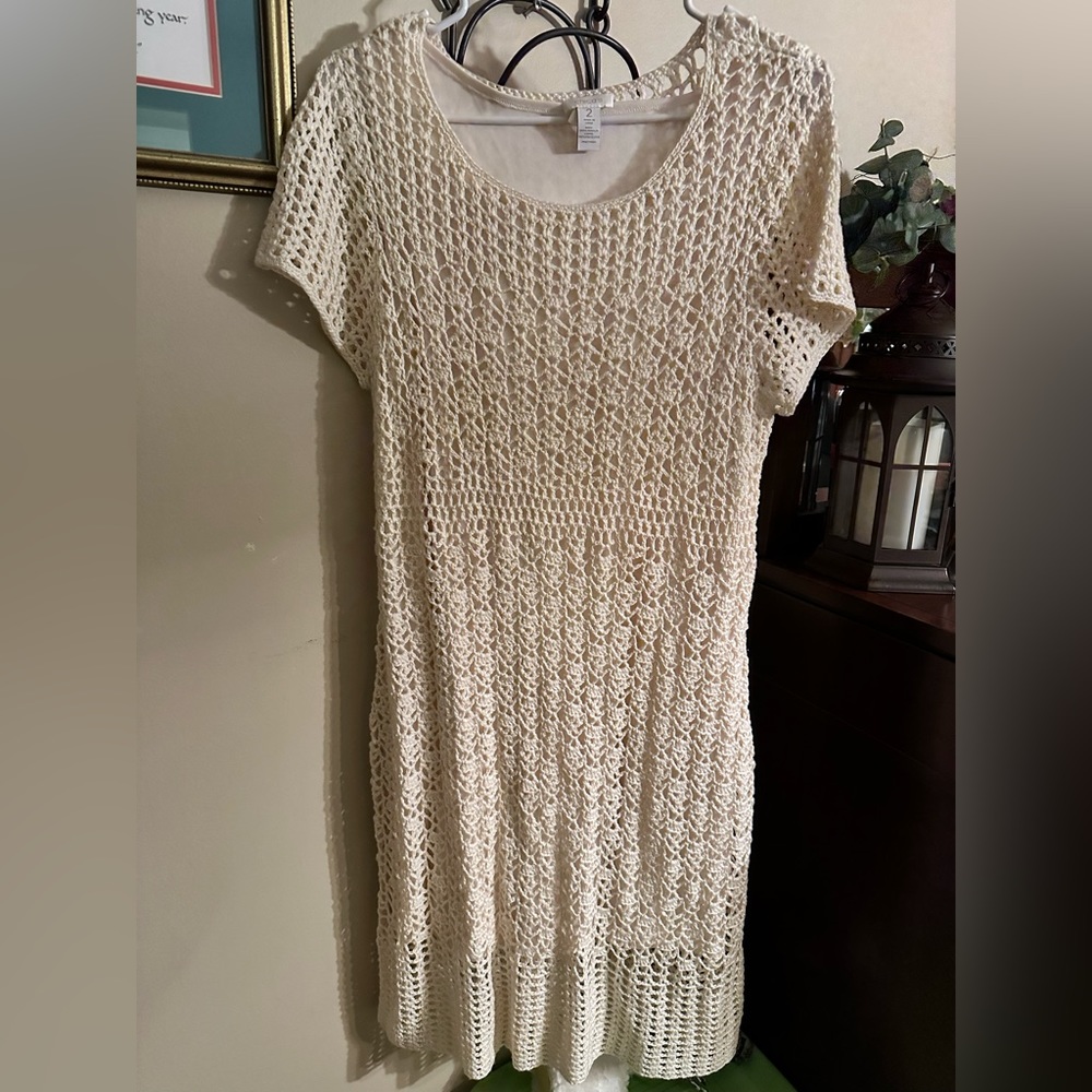 Chico’s Crochet Midi Dress, Cream, Size 2
